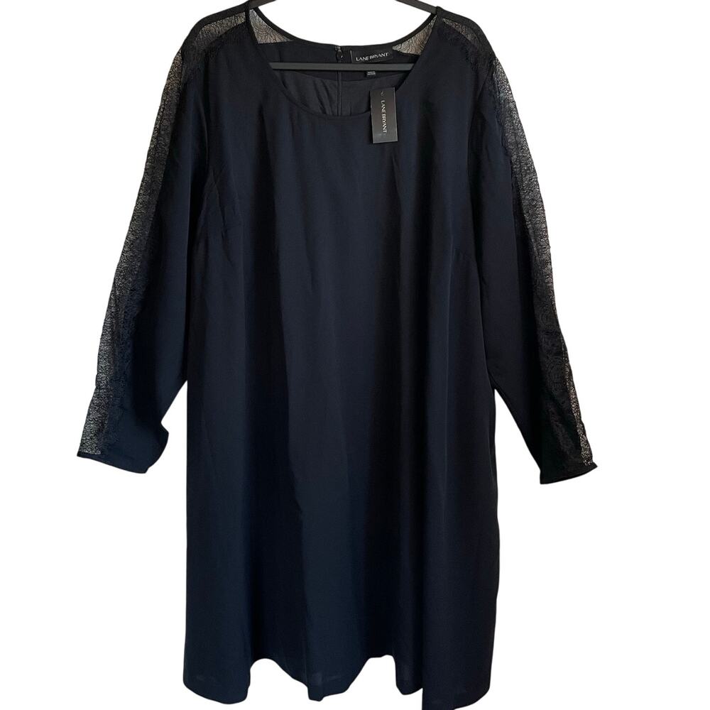 Lane Bryant NEW Black Midi Dress Sz 26/28 Lace Detail Scoop Neck Lined LBD
